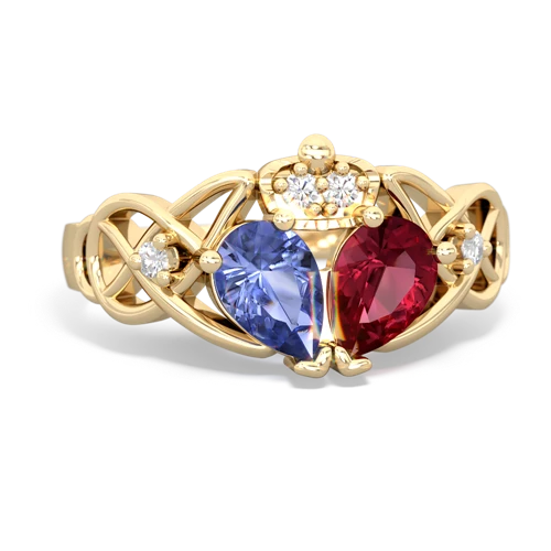 lab ruby-tanzanite claddagh ring