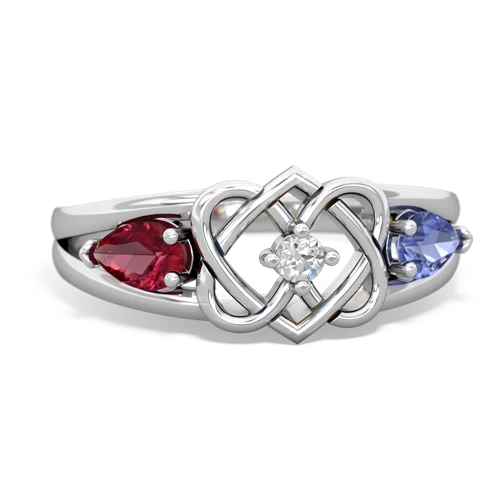 lab ruby-tanzanite double heart ring