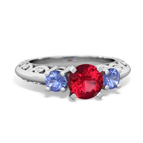 lab ruby-tanzanite engagement ring