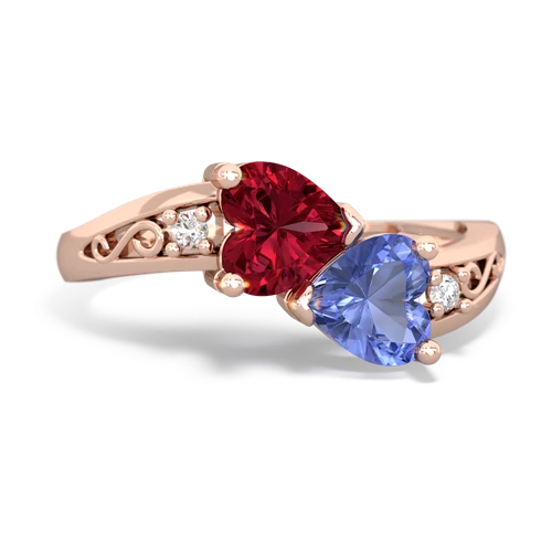 Lab Ruby Lab Created Ruby with Genuine Tanzanite Snuggling Hearts ring Ring