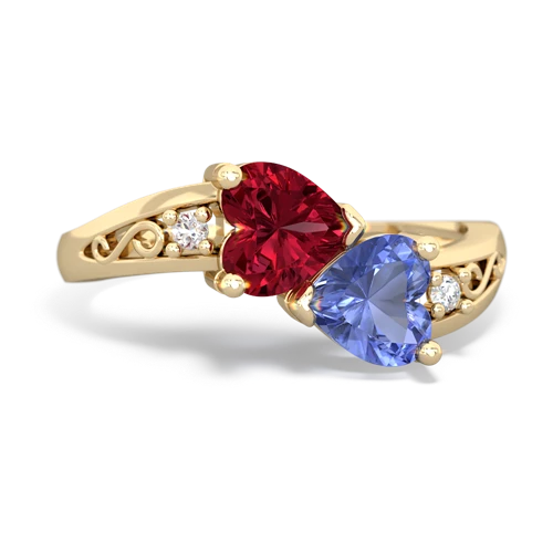 Lab Ruby Lab Created Ruby with Genuine Tanzanite Snuggling Hearts ring Ring