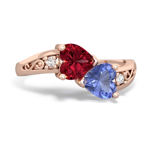 lab ruby-tanzanite filligree ring