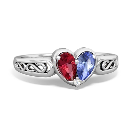 Lab Ruby Lab Created Ruby with Genuine Tanzanite filligree Heart ring Ring