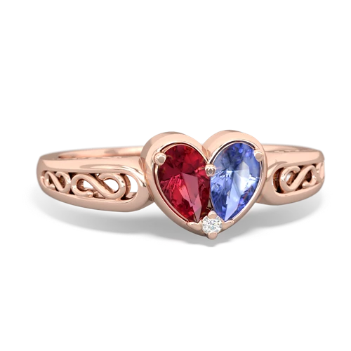 lab ruby-tanzanite filligree ring