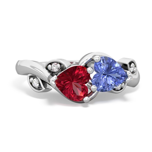 lab ruby-tanzanite floral keepsake ring