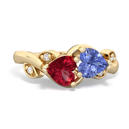 lab ruby-tanzanite floral keepsake ring