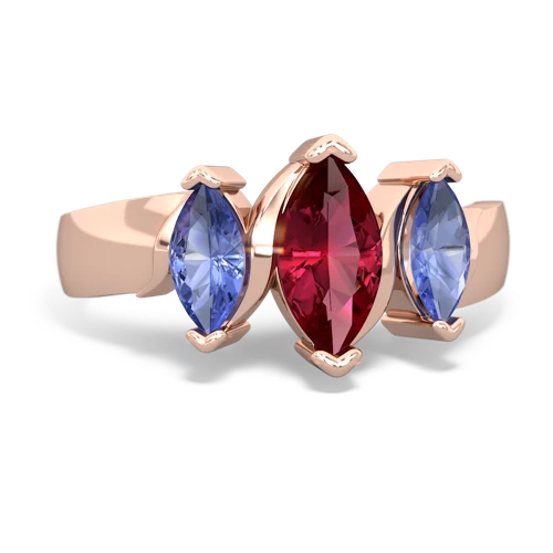 Lab Ruby Lab Created Ruby with Genuine Tanzanite and  Three Peeks ring Ring