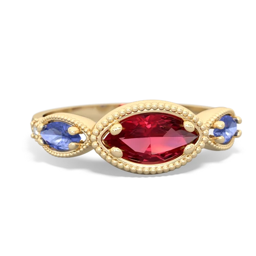 Lab Ruby Lab Created Ruby with Genuine Tanzanite and Genuine Aquamarine Antique Style Keepsake ring Ring