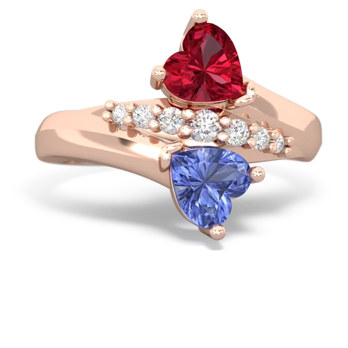 Lab Ruby Lab Created Ruby with Genuine Tanzanite Heart to Heart Bypass ring Ring