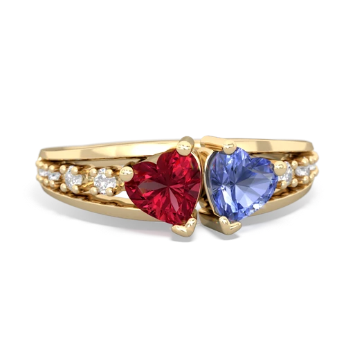 Lab Ruby Lab Created Ruby with Genuine Tanzanite Heart to Heart ring Ring