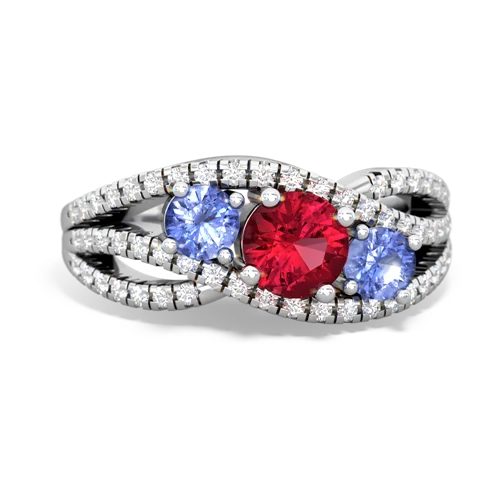 lab ruby-tanzanite three stone pave ring