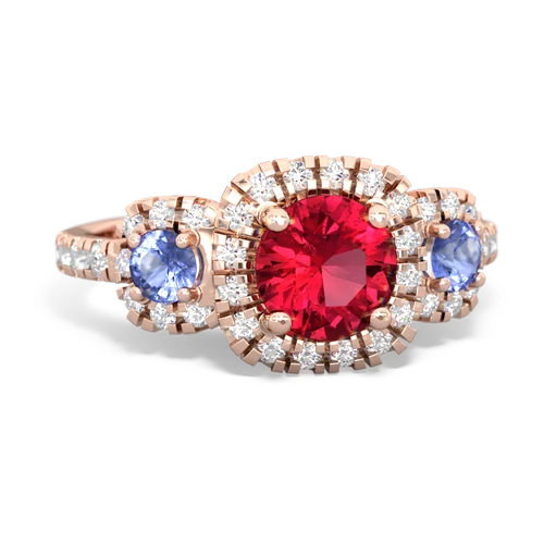 Lab Ruby Lab Created Ruby with Genuine Tanzanite and Genuine Fire Opal Regal Halo ring Ring