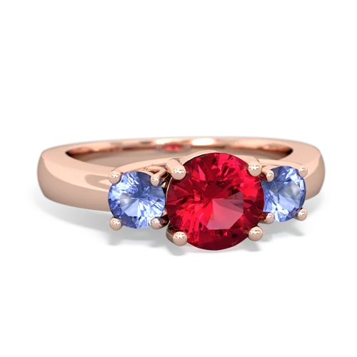 Lab Ruby Lab Created Ruby with Genuine Tanzanite and  Three Stone Trellis ring Ring