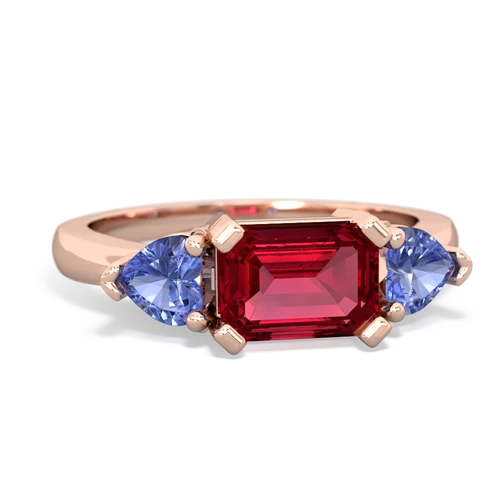 Lab Ruby Lab Created Ruby with Genuine Tanzanite and  Three Stone ring Ring
