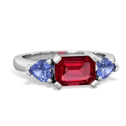 Lab Ruby Lab Created Ruby with Genuine Tanzanite and Genuine Tanzanite Three Stone ring Ring