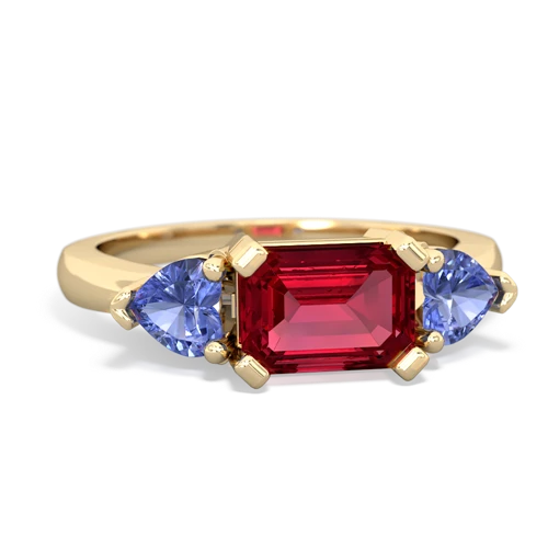 Lab Ruby Lab Created Ruby with Genuine Tanzanite and  Three Stone ring Ring