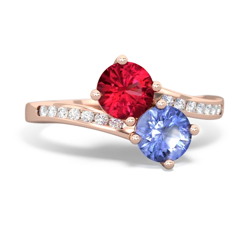 Lab Ruby Lab Created Ruby with Genuine Tanzanite Keepsake Two Stone ring Ring