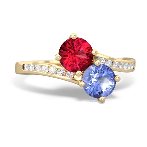 lab ruby-tanzanite two stone channel ring