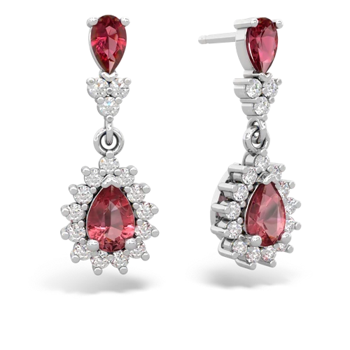 Lab Ruby Lab Created Ruby with Genuine Pink Tourmaline Halo Pear Dangle earrings Earrings