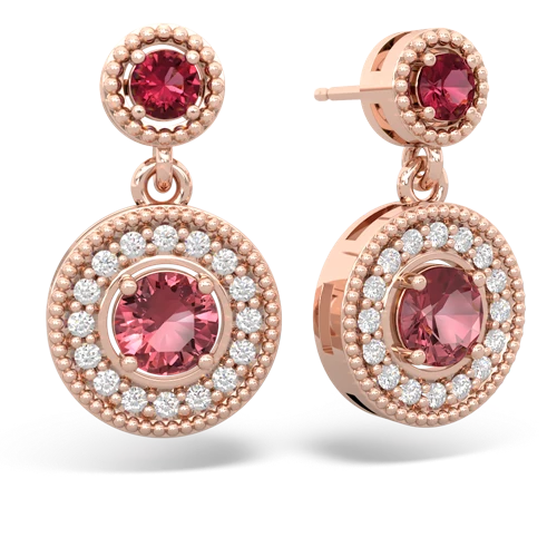 Lab Ruby Lab Created Ruby with Genuine Pink Tourmaline Halo Dangle earrings Earrings