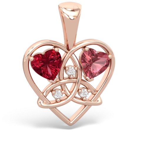 Lab Ruby Lab Created Ruby with Genuine Pink Tourmaline Celtic Trinity Heart pendant Pendant