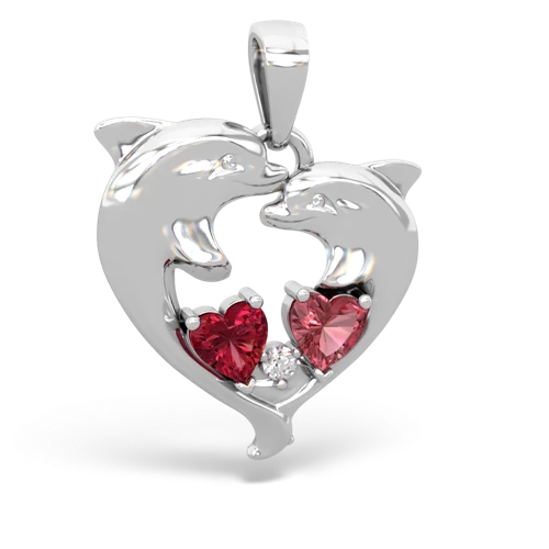 lab ruby-tourmaline dolphins pendant