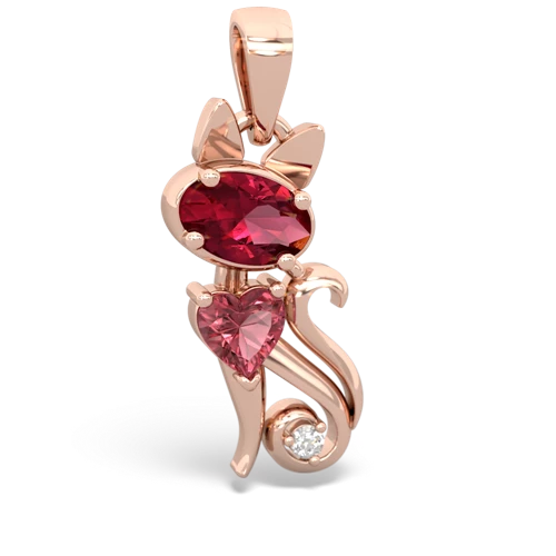 Lab Ruby Lab Created Ruby with Genuine Pink Tourmaline Kitten pendant Pendant