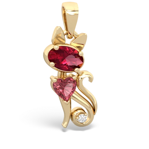 Lab Ruby Lab Created Ruby with Genuine Pink Tourmaline Kitten pendant Pendant