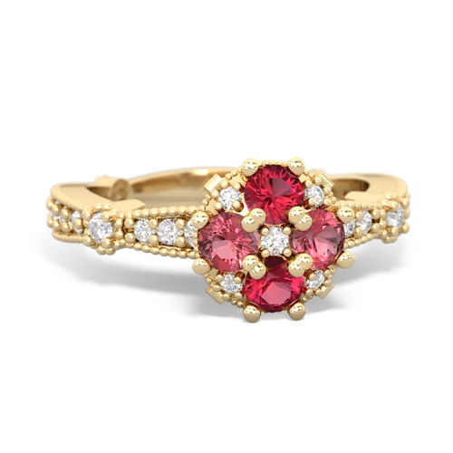 Lab Ruby Lab Created Ruby with Genuine Pink Tourmaline Milgrain Antique Style ring Ring