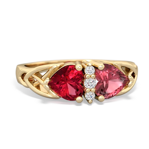 Lab Ruby Lab Created Ruby with Genuine Pink Tourmaline Celtic Trinity Knot ring Ring