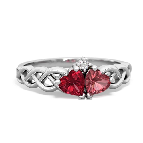 Lab Ruby Lab Created Ruby with Genuine Pink Tourmaline Heart to Heart Braid ring Ring