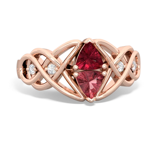Lab Ruby Lab Created Ruby with Genuine Pink Tourmaline Keepsake Celtic Knot ring Ring