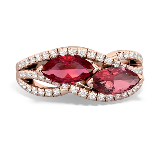 Lab Ruby Lab Created Ruby with Genuine Pink Tourmaline Diamond Rivers ring Ring