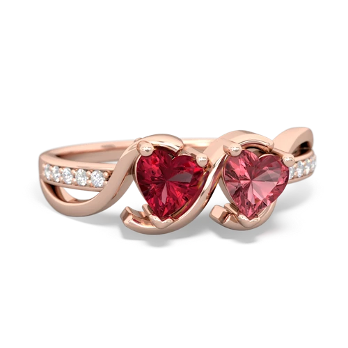lab ruby-tourmaline double heart ring