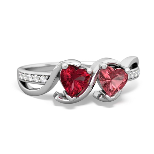 lab ruby-tourmaline double heart ring