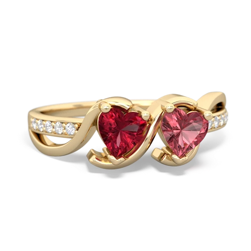 lab ruby-tourmaline double heart ring