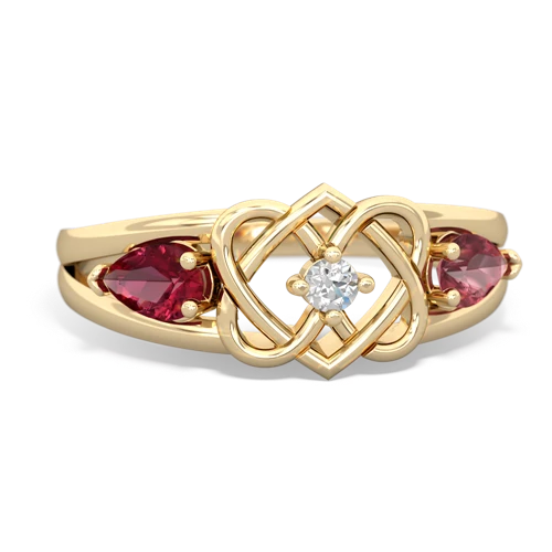 Lab Ruby Lab Created Ruby with Genuine Pink Tourmaline Hearts Intertwined ring Ring