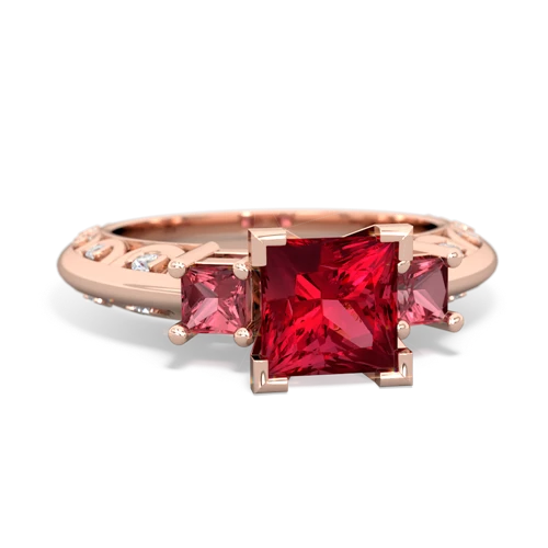 Lab Ruby Lab Created Ruby with Genuine Pink Tourmaline and  Art Deco ring Ring