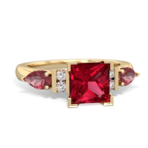Lab Ruby Lab Created Ruby with Genuine Pink Tourmaline and Lab Created Emerald Engagement ring Ring