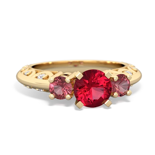 Lab Ruby Lab Created Ruby with Genuine Pink Tourmaline Art Deco ring Ring