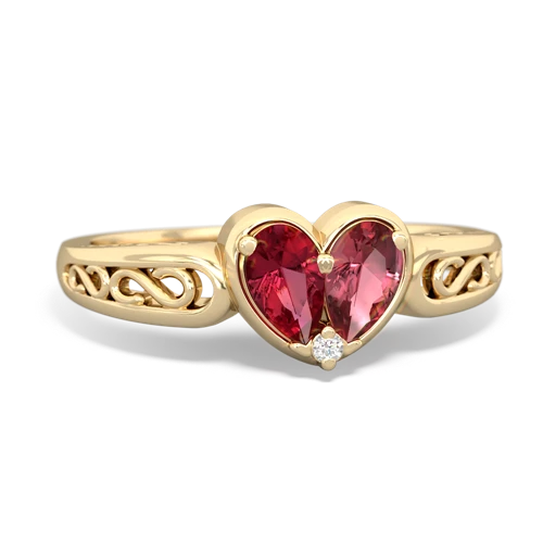 Lab Ruby Lab Created Ruby with Genuine Pink Tourmaline filligree Heart ring Ring