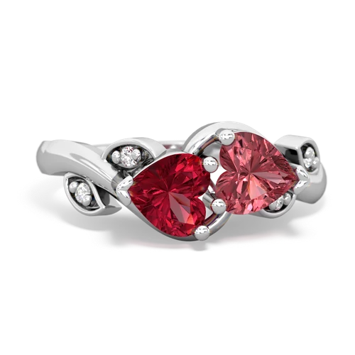 Lab Ruby Lab Created Ruby with Genuine Pink Tourmaline Floral Elegance ring Ring