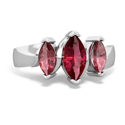 Lab Ruby Lab Created Ruby with Genuine Pink Tourmaline and  Three Peeks ring Ring