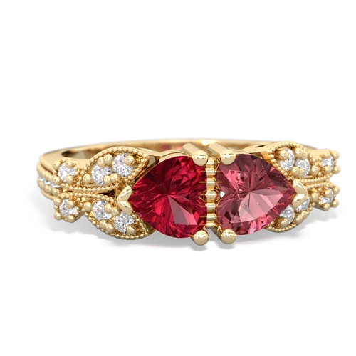 Lab Ruby Lab Created Ruby with Genuine Pink Tourmaline Diamond Butterflies ring Ring