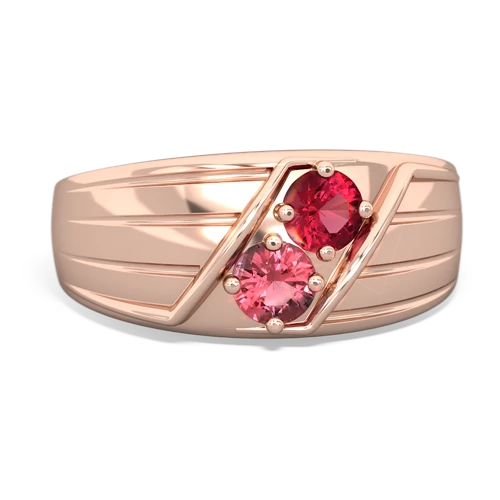 Lab Ruby Lab Created Ruby with Genuine Pink Tourmaline Art Deco Men's ring Ring