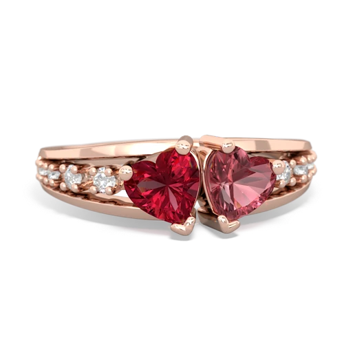 Lab Ruby Lab Created Ruby with Genuine Pink Tourmaline Heart to Heart ring Ring