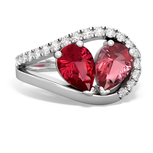 Lab Ruby Lab Created Ruby with Genuine Pink Tourmaline Nestled Heart Keepsake ring Ring