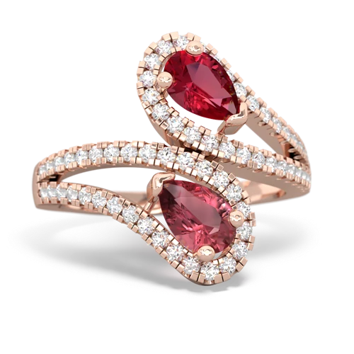 Lab Ruby Lab Created Ruby with Genuine Pink Tourmaline Diamond Dazzler ring Ring