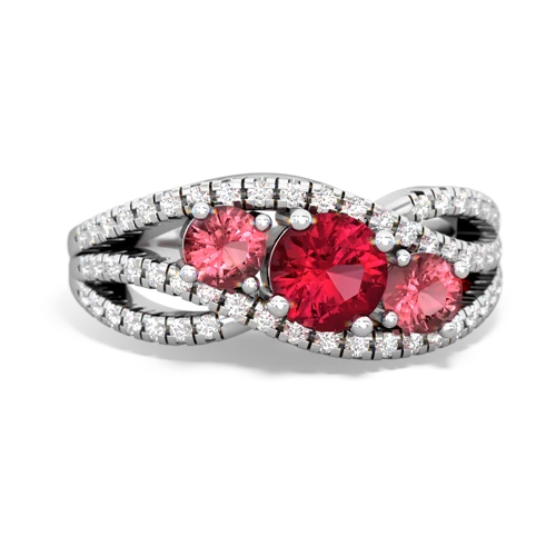 lab ruby-tourmaline three stone pave ring