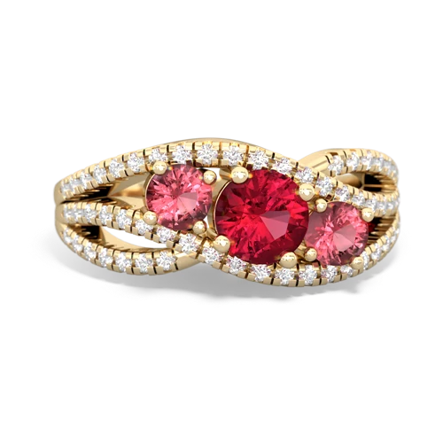 lab ruby-tourmaline three stone pave ring